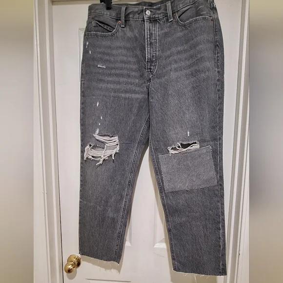 NWOT - Old Navy Extra High-Waisted Button-Fly Sky-Hi Straight Patchwork Sz.14 - Picture 9 of 12